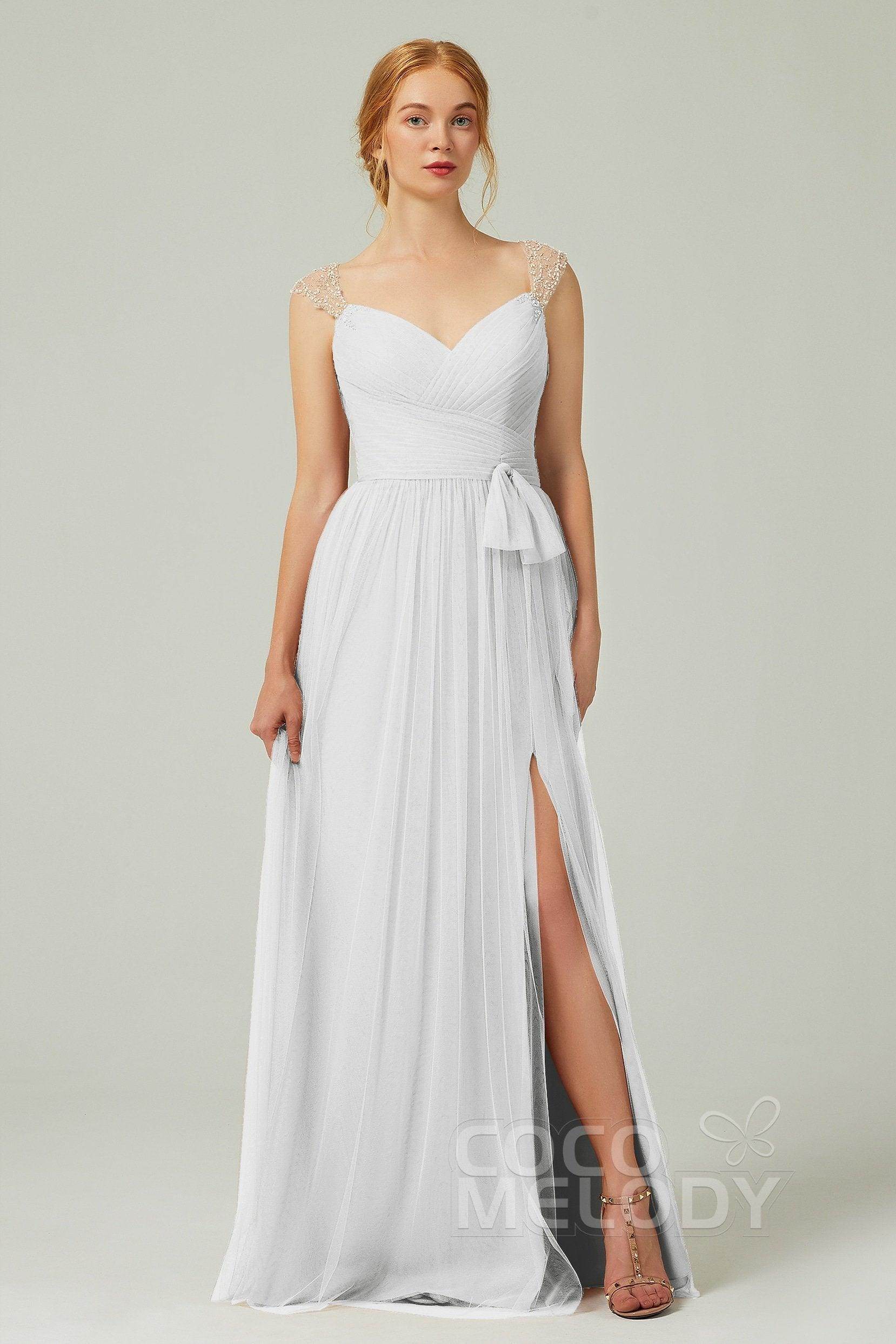 A-Line Floor Length Tulle Bridesmaid Dress CB0313PS - COCOMELODY